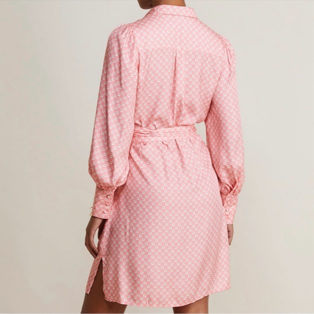 Vineyard Vines Pink Long Sleeve Shirt Dress Size M Button Down Tie Waist - Picture 2 of 3